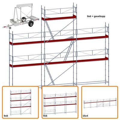 Stilladstrailer med 60 m² Villapakke Modul ALU