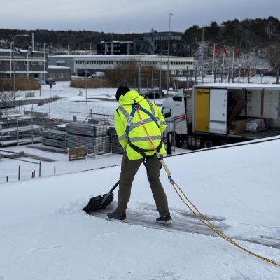 Fallskydd för att skotta snö på tak