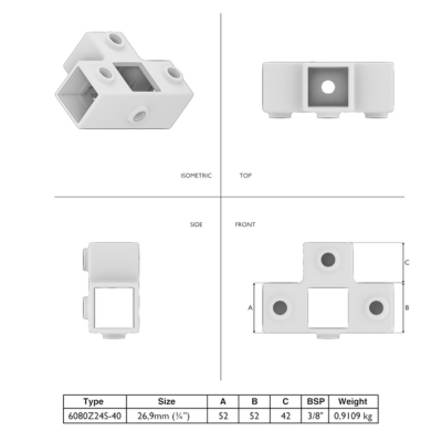 Firkantet 4-vejs fitting Sort
