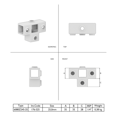 Firkantet 4-vejs fitting Sort