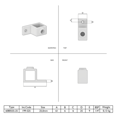 Firkantet fitting enkeltsidet fiksering galvaniseret