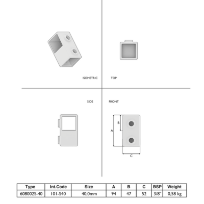Firkantet kort T-fitting galvaniseret