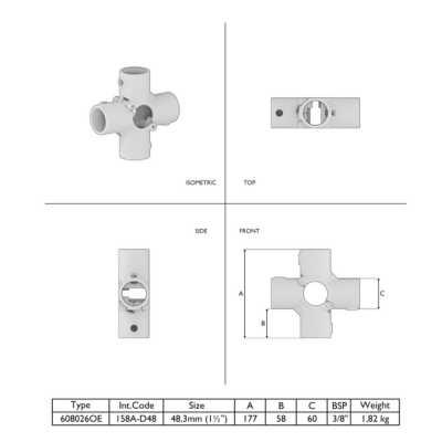 Rørkobling 6-vejs oplukkelig 48,3 mm Galvaniseret