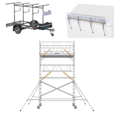 Rullställning bred 6m med SGS fallskydd och trailer