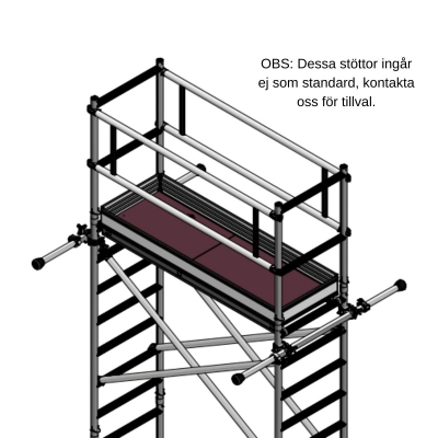 Rullställning för hisschakt med stöttor som spänns mot vägg