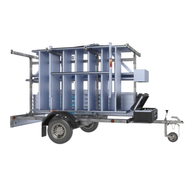 Ställningstrailer ställningsvagn 750kg för ramställning fallskydd och rullställning med materiallåda framtill