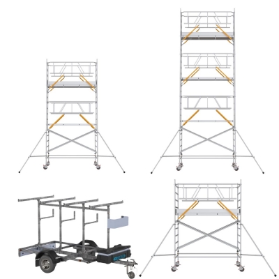 Ställningstrailer med rullställning i flera höjder