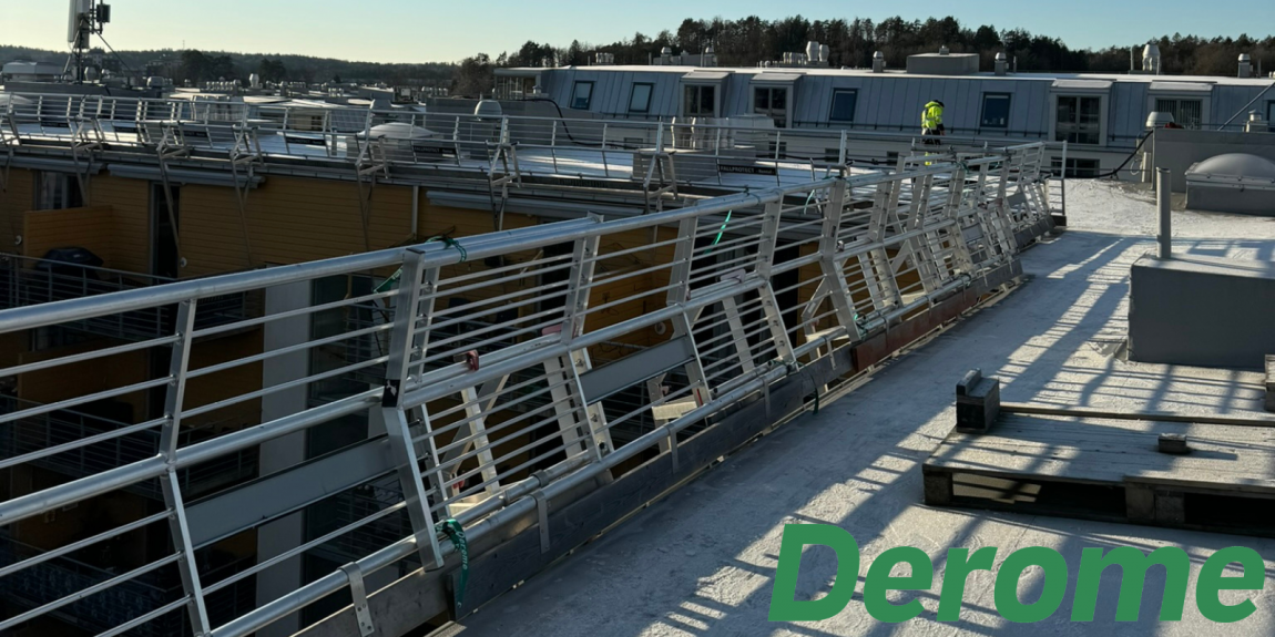 Kollektivt fallskydd från Ställningsprodukter Monterat av Derome Maskinuthyrning på projekt i Centrala Kungsbacka