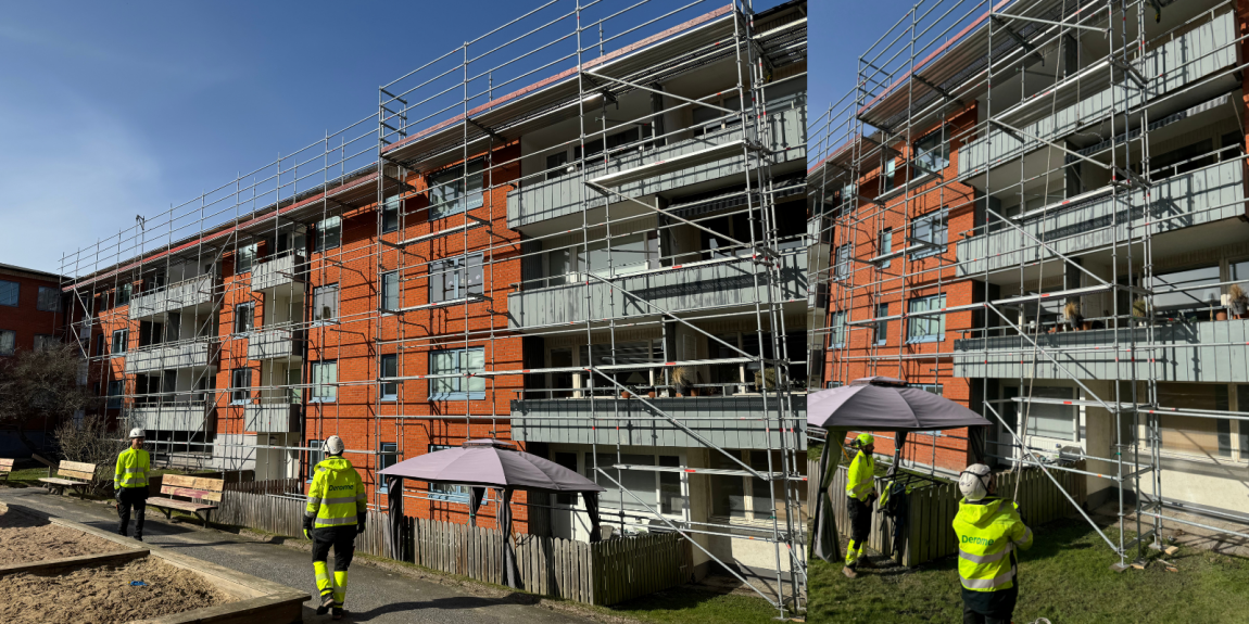 Byggställning från mj gerust monterad av Derome Maskinuthyrning på projekt i Göteborg