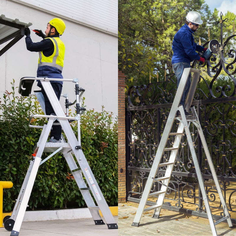 olika sorters stege med plattform, plattformstege
